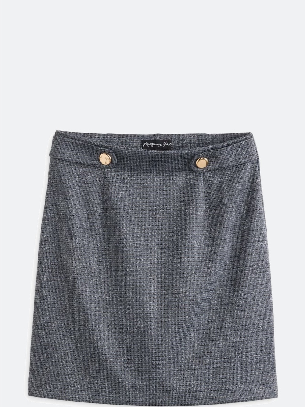 Charcoal Gray Tailored Pencil Skirt with Gold Button Accents
